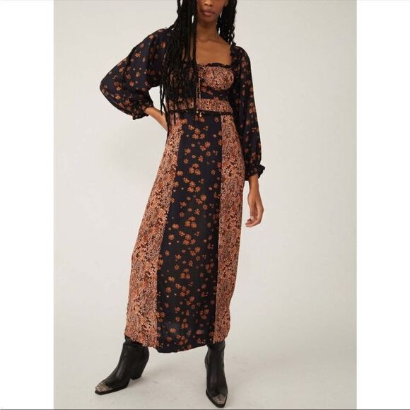 NWTGS Free People Tigerlily Long Sleeve Midi Dress / Black - Picture 2 of 6